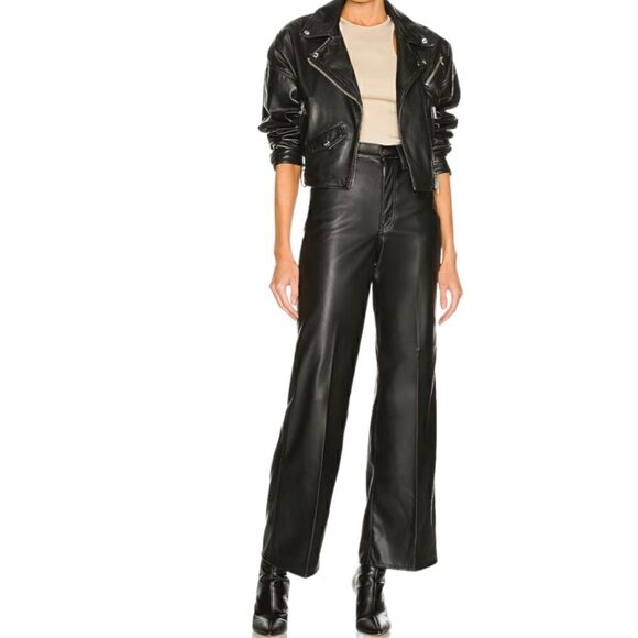 Levi’s Black 70s High Flare Wide Leg Faux Leather Pants Size 30x30 NWT - Picture 2 of 10